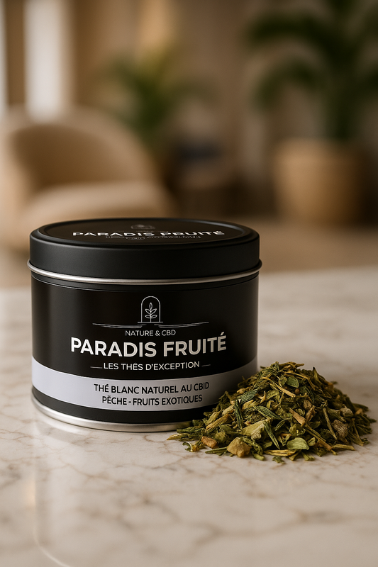 THÉ BLANC AU CBD PARADIS FRUITÉ - PÊCHE ET FRUITS DE LA PASSION - 30G
