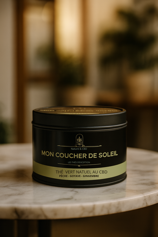 THÉ VERT AU CBD MON COUCHER DE SOLEIL - PÊCHE, GOYAVE ET GINGEMBRE - 30G